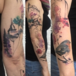 armconcept, watercolortattoo, flowertattoo, birdtattoo, work in progress