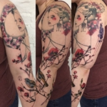 arm concept with a woman portrait in sketch line- style, similar to art nouveau